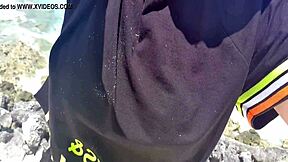 Teen 18+ lady went on a public adventure masturbating her wet pussy near the sea for real female orgasm.