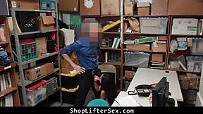 Lp officer spots suspect on cctv despite disguise and brings them to backroom for punishment.