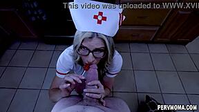 i feel so turned on by my stepson anthony catching me in slutty halloween nurse and police costumes as a blonde big tits milf since he's a virgin nerd and now my sexual fantasies with him in the kitchen come true with deepthroat cowgirl riding