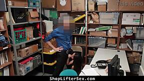 Lp officer spots suspect on cctv despite disguise and brings them to backroom for punishment.