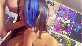 colombian college chica gives passionate blowjob with ball licking and handjob to huge cock friend in homemade video until facial cumshot