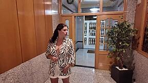 my stepmoms adventure in the elevator involves flashing big tits and public blowjob with cumshot