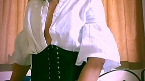 bored housewife dresses as sexy pirate but inserts carrot in solo masturbation with toys