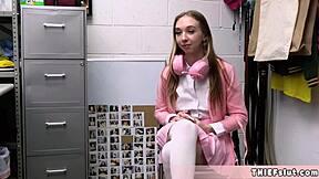 Cute Streamer In Pink Clothes Caught Stealing Offers Tiny 18+ Pussy To Mall Cop With Rough Doggystyle Sex.