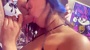 colombian college chica gives passionate blowjob with ball licking and handjob to huge cock friend in homemade video until facial cumshot