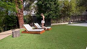 slutty british stepsis loves sunbathing naked and sucking cock outdoors with lily phillips in pov action