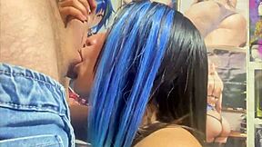 colombian college chica gives passionate blowjob with ball licking and handjob to huge cock friend in homemade video until facial cumshot