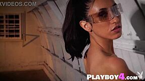 Stunning latin girl Deisy Leon undresses to reveal small tits and tight pussy in solo striptease.