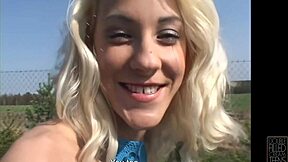 Justine Ashley gets double penetrated and creampied in teen threesome.