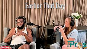 Petite brunette Katie Kush as sports reporter gets caught in interracial threesome with big black cocks rimjob and squirting