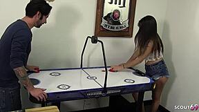 Latina step-sister with braces and puffy tits gets tricked into sex by step-brother using a massage offer.