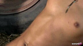 slim teen 18+ honey demon with perfect body experiences first time hard outdoor anal sex from big dick worker