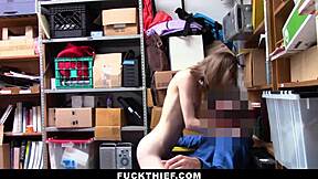 Nervous Teen Sits In Backroom After Shoplifting Bust! Officer Pounds Her Doggystyle With Big Cock In Hardcore Punishment.