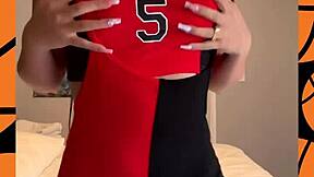 Busty Cheerleader Ivy Flores Feels Overwhelmed Playing With Her Huge Jugs And Shaved Pussy