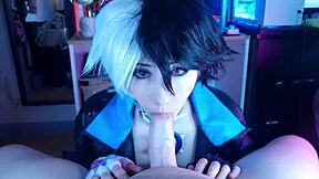 pervy roommate sees my luna snow cosplay and gets dominated with oiled riding and creampie