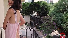 novinha otaku gives deepthroat blowjob on balcony till cumshot facial