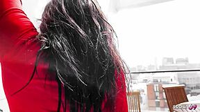 Tanned Latina Model With Perfect Fit Body And Long Nipples At Risky No Condom Fuck With Old Tourist On Balcony