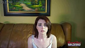 curious redhead coed explores her smooth shaved body using a toy for solo pleasure