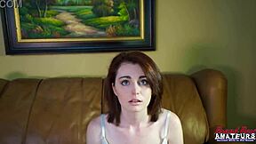 curious redhead coed explores her smooth shaved body using a toy for solo pleasure