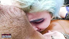 Hey, how does blue haired exotic coed Raven masturbate and deepthroat a hard cock for cumshot swallow?