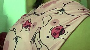 innocent young woman teases in pajamas, showing wet pussy lips and small tits before craving double sex action.