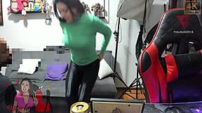 Athletic brunette babe with big hairy pussy and clit invites muscular guy for intense cuckold session