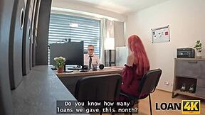 loan4k features hot big-titted redhead miss olivia getting excited and engaging with a colleague in the office