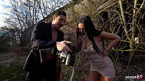 Why does big dick guy trick curvy German Maria teen 18+ to outdoor fuck at Berlin model job?