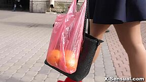 Young couple shares oranges and passion in sensual close-up kissing and riding. Jenny Manson stars in European hardcore lingerie scene.