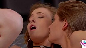 nata ocean and two petite blonde sisters flash panties then deepthroat and swap cum from big cock in european threesome