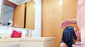 The stepdaughter ends up riding her stepfather in the bathroom right before heading out with friends.