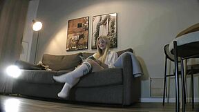 busty natural big tits big ass milf reads book and removes panties on couch