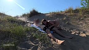 sunbathing alone on the beach, i got spotted by him and ended up in rough outdoor fucking with deepthroat and creampie