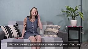 Will hot brunette virgin babe Nevet tease her small tits in first-time Russian casting?