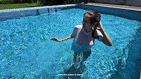 cheating on my wife with her hot friend by the pool leads to rough sex and accidental creampie inside shaved pussy