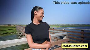 Sexy Ebony Teen Rubs Clit and Shows Big Boobs in Car!