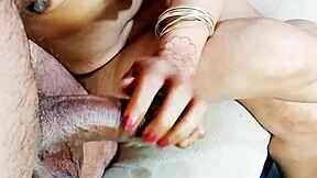 so this desi wife cheats on hubby, shows her big tits and juicy pussy while milking friend's big cock with handjob