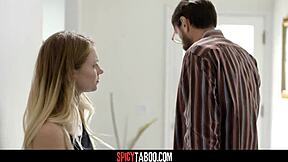 Stepdaughter lets stepdad fuck her pussy to cheer him up! Deepthroat and riding in taboo hardcore.