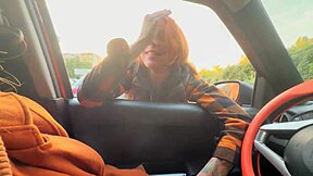 Public dick flash in car leads to stranger girl catching guy jerking off. She shows boobs and helps him in outdoor homemade action.