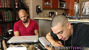 Teen Faces Domination from Two Massive Cocks in Rough Interracial MMF