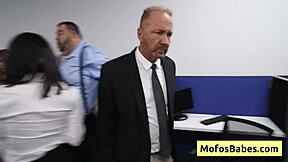 Busty brunette office slut Sasha Pearl, get nasty with hardcore fucking and facial cumshot at work with Parker Ambrose