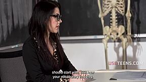 Valentina Nappi brings Italian flair to sex education in a US classroom with her student.