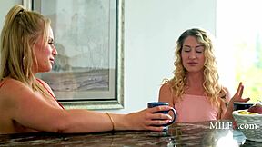 curvy milf tricks her friend into blowing her cute petite boyfriend in a wild threesome