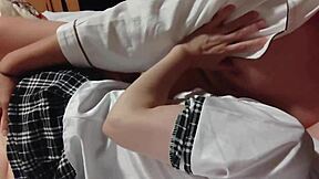 制服コスプレ女子高生 Gets Bareback Blowjob and Creampie in Cute Japanese Homemade Couple Session!