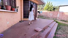 My shy stepsister ends up all wet after failing to clean the garden in petite latina roleplay.