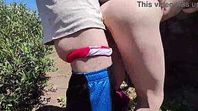 Italian pussy gets fucked hard behind olive tree with Italian dialogues