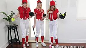 Cheeky blonde baseball babe whips out coach's bat for suck and fuck fun 😜⚾