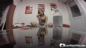 spycam records brunette babysitter in stockings masturbating with dildo. she reaches orgasm in homemade solo session.