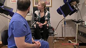 ava siren faces a medical mishap as the doctor examines her blonde petite body with gloves and fingering in hospital leggings.