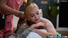 i feel so emotional massaging and licking this hot milf client's pussy as a blonde lesbian teen with big tits and pierced nipples